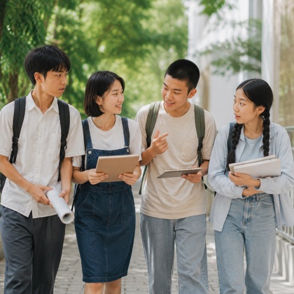 Students talking together after class