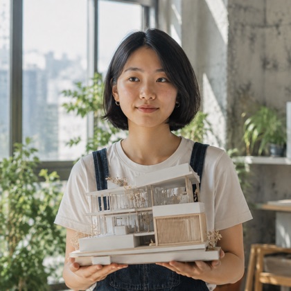 A student presenting a handmade model