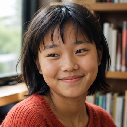 A student by a library window